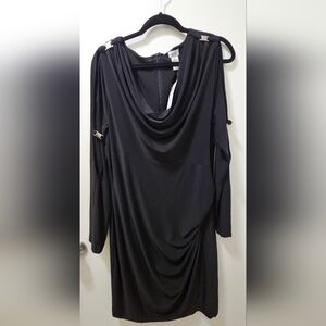 Cache Cowl Neck With Metal Accents Peek A Boo Sleeve Dress XL